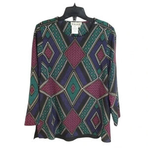 {Vintage- à la carte} 90s Art Deco Geometric Shape Polyester Blouse